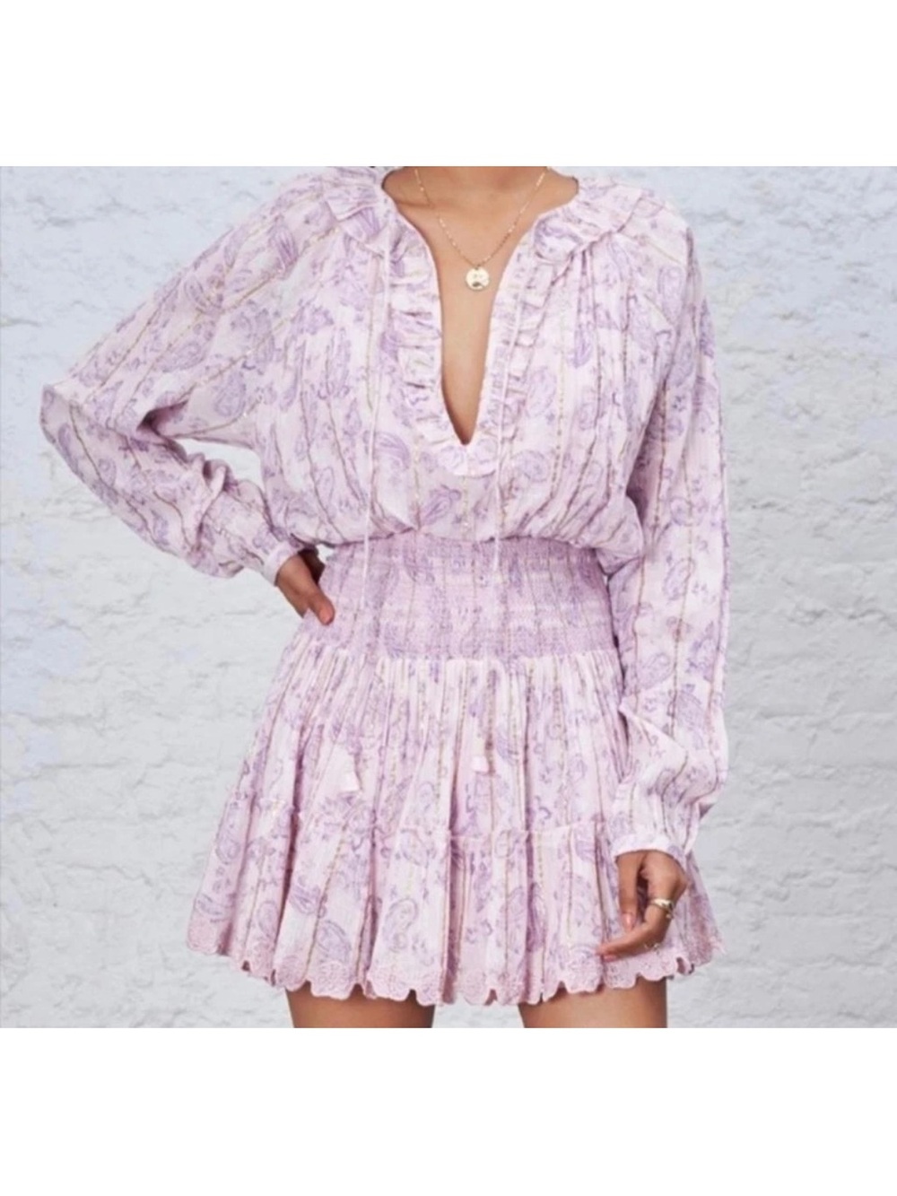 House of Harlow 1960 Lilac Printed Long-Sleeve Mini Dress